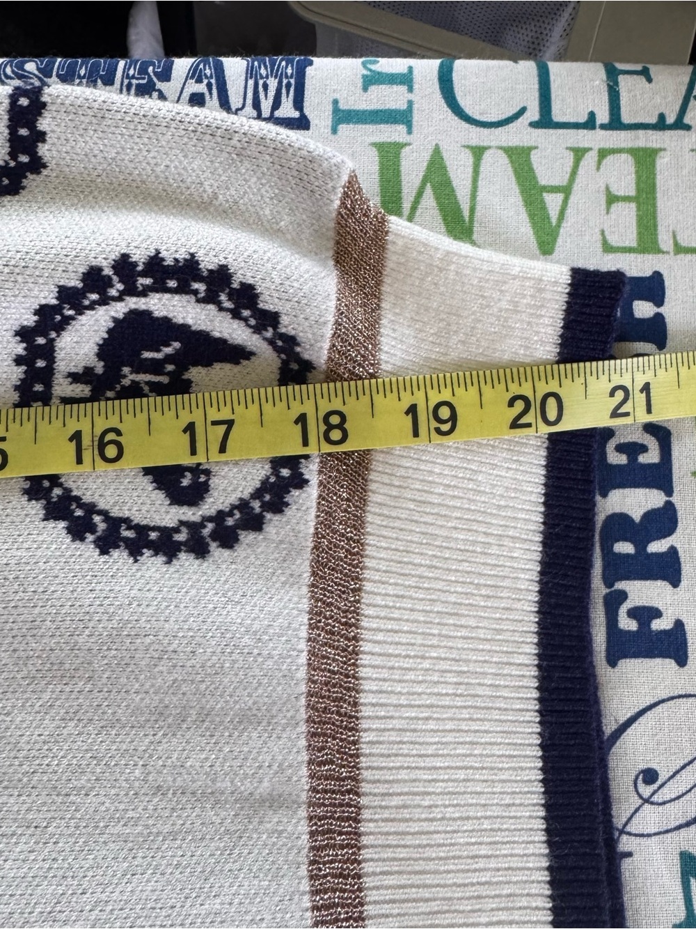 THML Navy Stallion Horse Sweater White Metallic Gold Trim - Picture 9 of 10